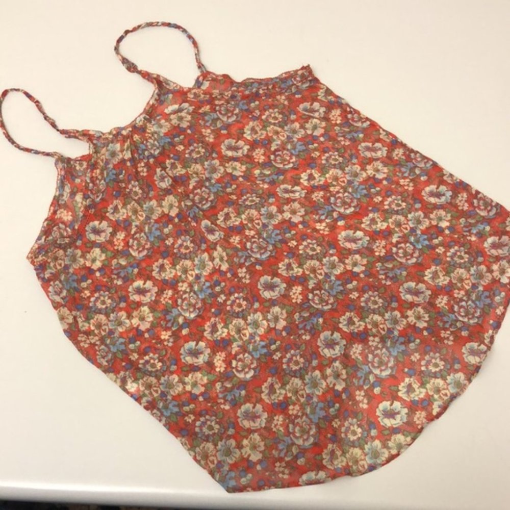 Aerie floral button down ruffle racerback tank with braided adjustable straps - Picture 2 of 8